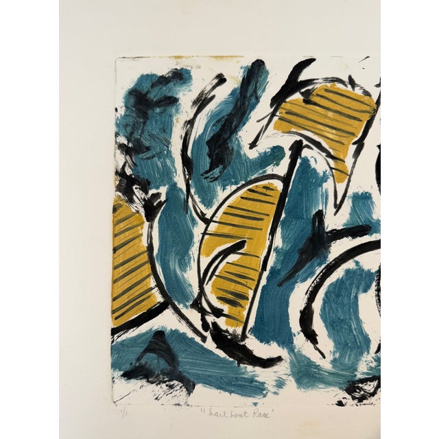 Teal 1990, "Sailboat Race", Abstract Impressionism, Original Print on Paper, Stanley J. Krupa For Sale - Image 8 of 9