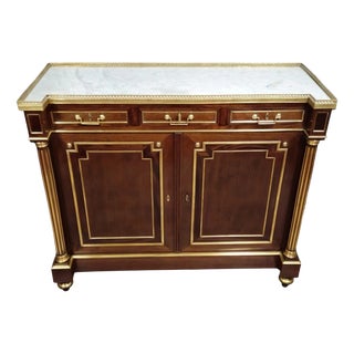 Parisian Buffet in Mahogany and Gilt Brass with Marble Top For Sale