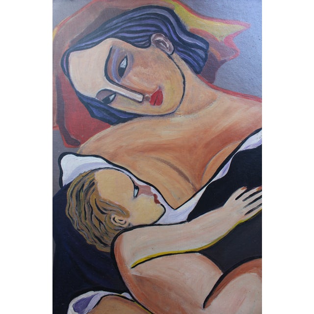 Paint 1960s Béla Kádár (Attr.) — Modernist Figural Composition Madonna With Child For Sale - Image 7 of 10