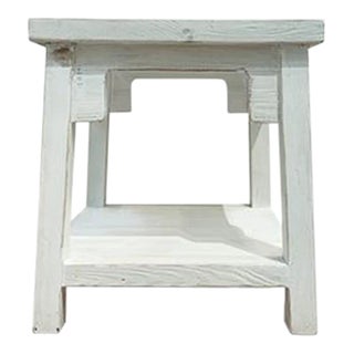 1980s Asian Square White Wash Side Table For Sale