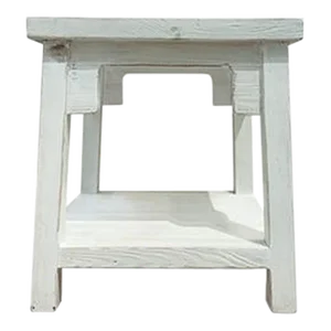 1980s Asian Square White Wash Side Table