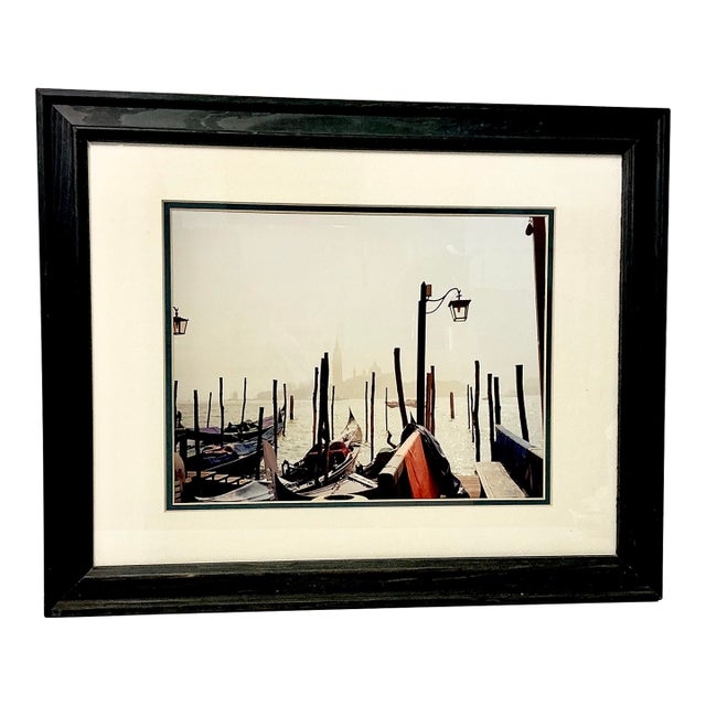 1980s Vintage Italian Coastal Venus Gondolas at Dock Framed Photography For Sale