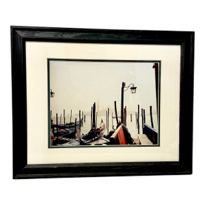 1980s Vintage Italian Coastal Venus Gondolas at Dock Framed Photography