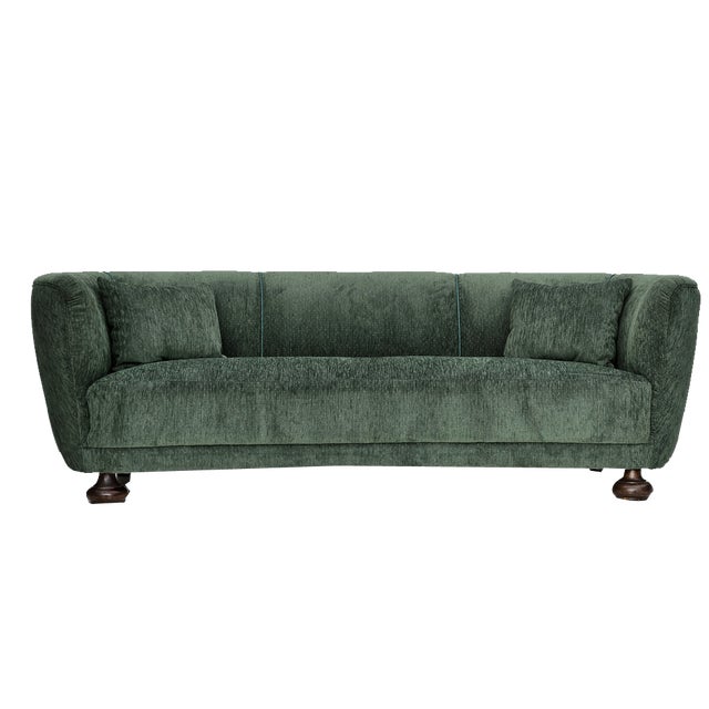 Vintage Danish Velour 3 Seater Banana Sofa, 1960s For Sale