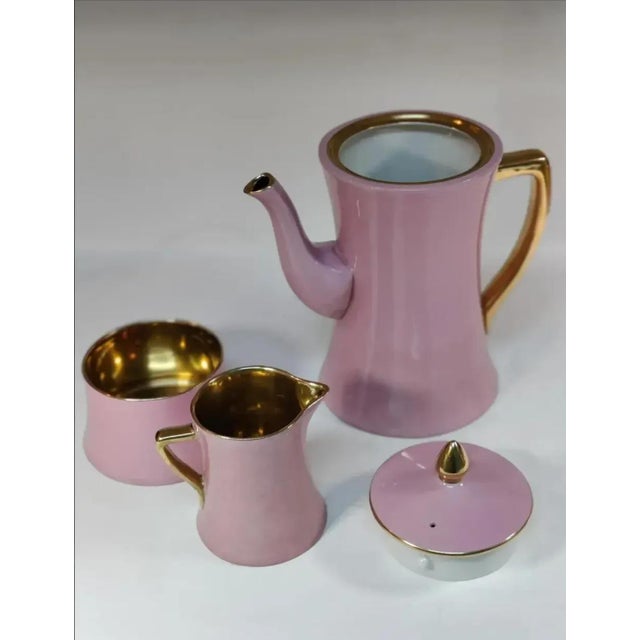 Art Deco 1940s Carlton Ware Pink Demitasse Set With Gold Gilt Trim- 11 Pieces For Sale - Image 3 of 15