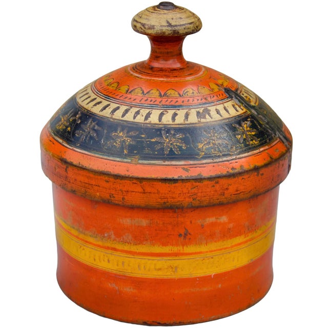 Mid 20th Century Hand-Painted Colorful Asian Wooden Lidded Bowl For Sale - Image 4 of 8