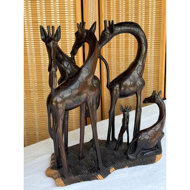 Vintage African Hand-Carved Ebony Wood Intertwined Giraffe Herd For Sale In Naples, FL - Image 6 of 15