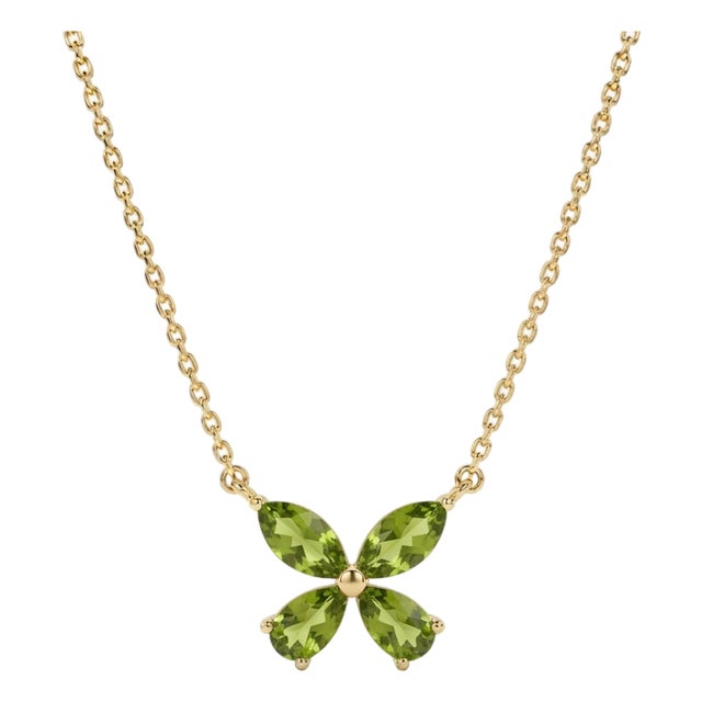 Natural Peridot Flower Cluster Necklace | Dainty Birthstone Floral Necklace For Sale