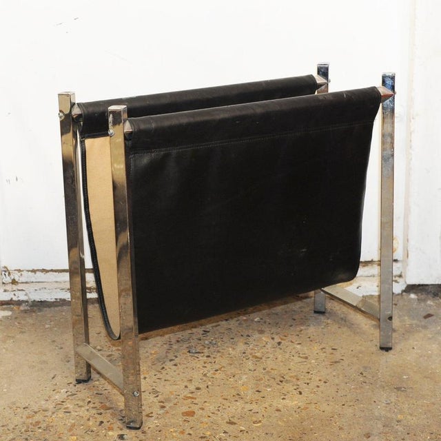 Mid-Century Modern Chrome and Black Leather Magazine Rack, 1960s For Sale - Image 9 of 9