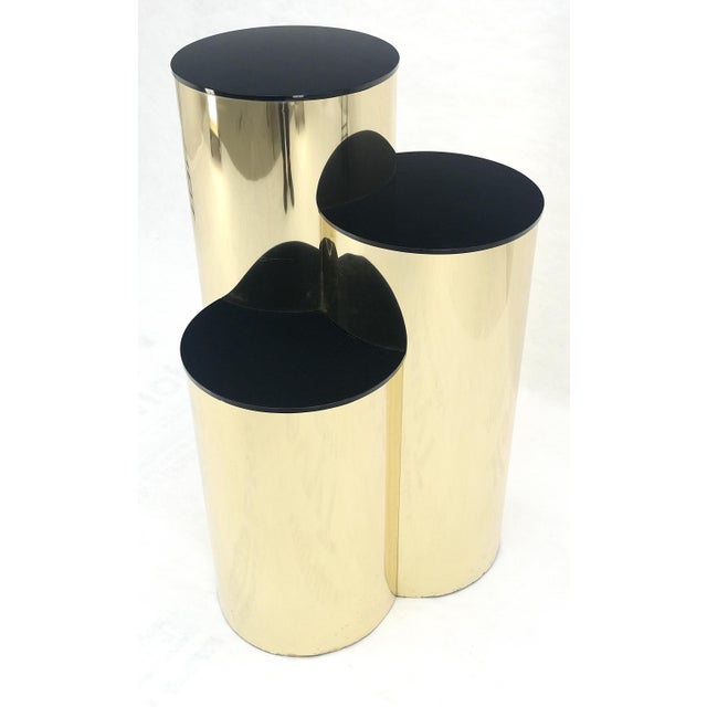 Triptych Round Cylinder Brass Finish Multi Level Pedestal Stand Table For Sale - Image 12 of 15