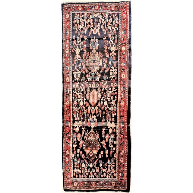 Vintage Blue and Red Persian Hamadan Gallery Rug. 4'3"x 9'6" For Sale In Los Angeles - Image 6 of 6