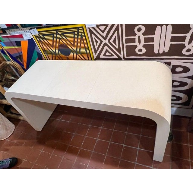 1980's Off White Laminate Waterfall Console Table. For Sale - Image 13 of 18