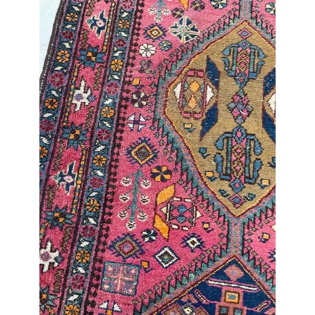 Antique Heriz Runner in Pink, Peacock Teal, Cantaloup, & Dirty Olive - ~ 3.3 X 14 For Sale In Milwaukee - Image 6 of 12