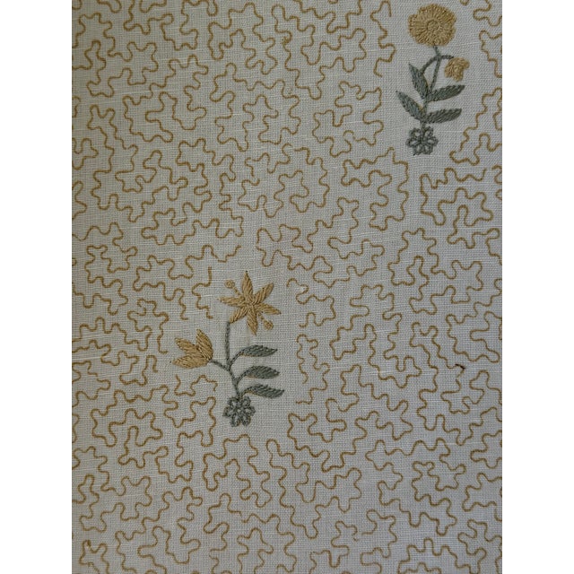 Chelsea Textiles Wildflowers on Printed Squiggles in Faded Yellow Screen Printed by Hand With Hand Embroidered Detail Fabric 1 1/4 Yards For Sale In Raleigh - Image 6 of 6