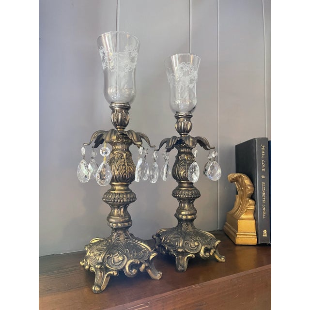 Early 20th Century French Baroque Style Brass Candle Holders With Votives - a Pair For Sale - Image 12 of 13