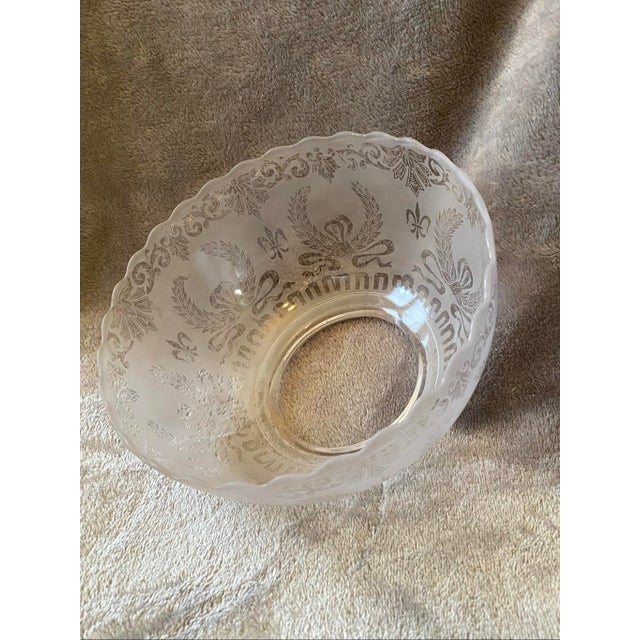 Antique Fleur De Lis & Wheat Wreath Gas Frosted Etched Glass Shade For Sale - Image 9 of 12