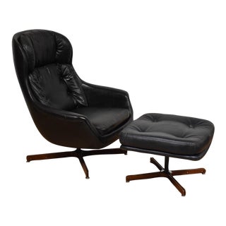 Selig Black Lounge Chair and Ottoman For Sale