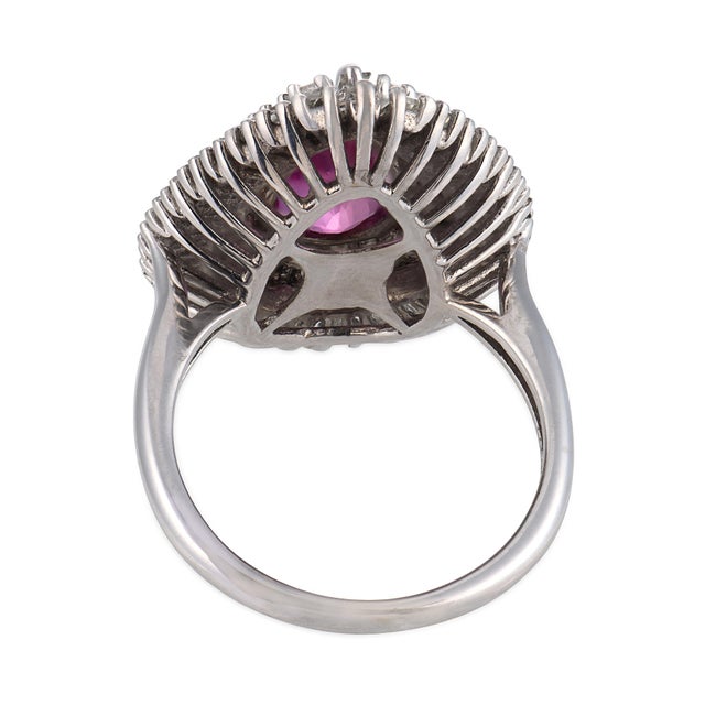 Vintage Gia 2.84 Carat No Heat Pink Sapphire Diamond White Gold Ballerina Ring, Size 6.5 For Sale In Los Angeles - Image 6 of 6