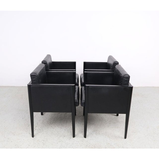 Modern Arco Cubist Black Leather Chairs, 1980s, Set of 4 For Sale - Image 3 of 14