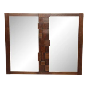 Lane Vintage Brutalist Mid Century Walnut Staccato Double Mirror
