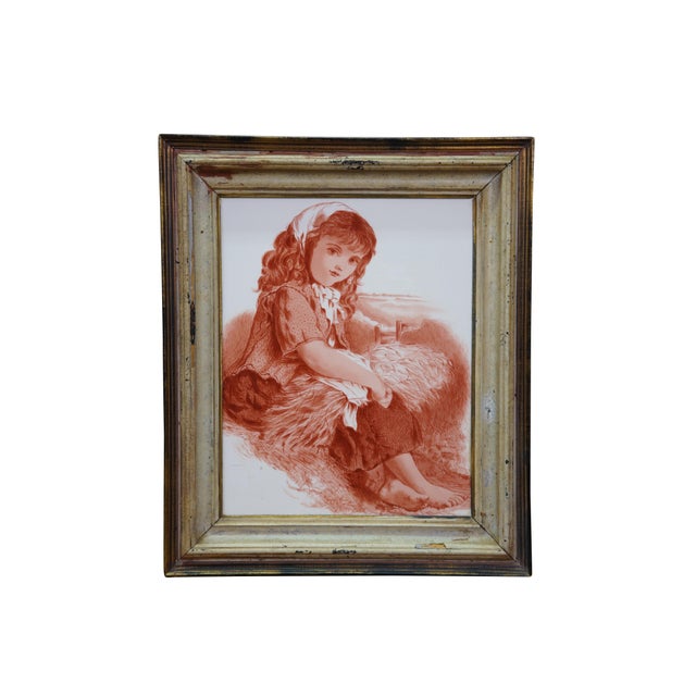 Victorian Antique 19th Century Victorian Monochrome Peasant Girls Framed Tiles 18" - Set of 2 For Sale - Image 3 of 13