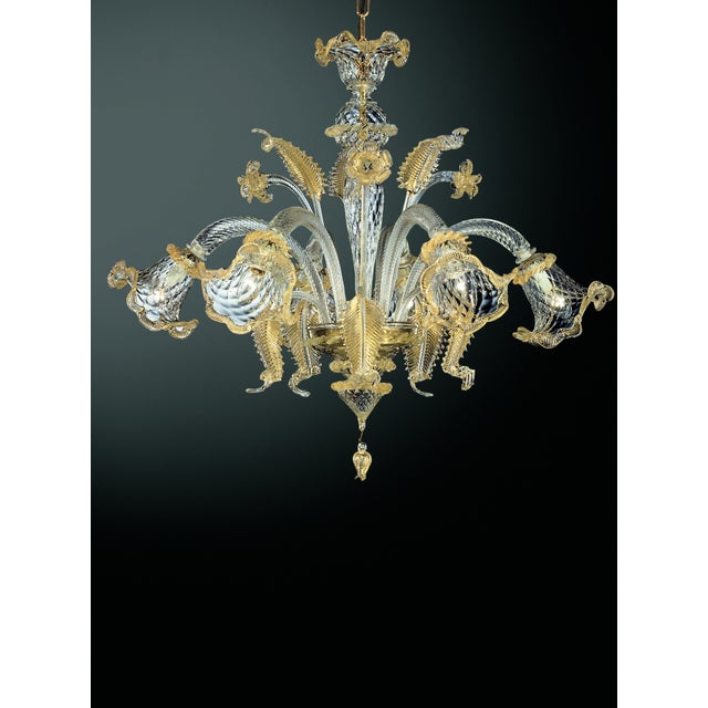 Venetian Hand-Blowing Floreal Luxury Gold-Leaf Murano Glass Chandelier For Sale - Image 6 of 6