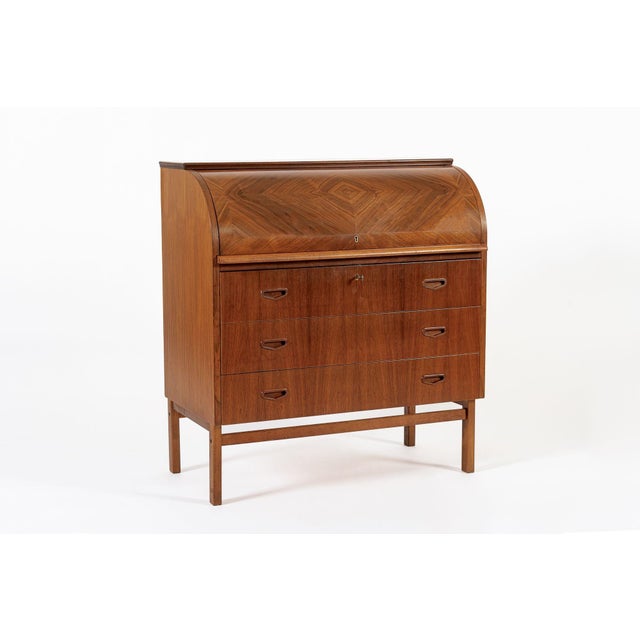 Mid Century Swedish Teak Rolltop Secretary Desk by Egon Ostergaard For Sale - Image 10 of 12