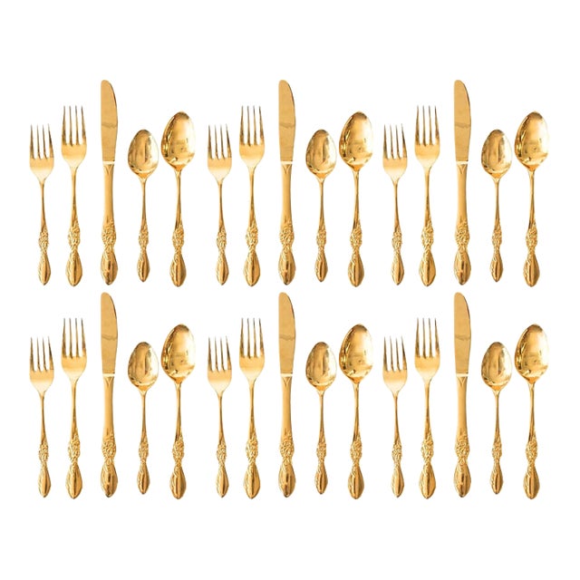 Mid 20th Century Mid Century Modern Gold Flatware, Service for Six - 30 pcs For Sale