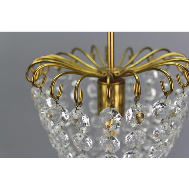 Hollywood Regency Hollywood Regency Crystal Glass and Brass Pendant Chandelier, Germany, 1970s For Sale - Image 3 of 18