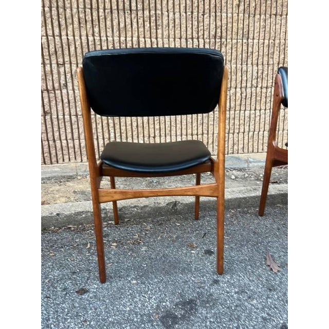 Set of Eight Erik Buch MidCentury Modern Teak Black Vinyl Dining