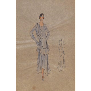 Lanvin of Paris C1920s Original Fashion Illustration in Gouache For Sale