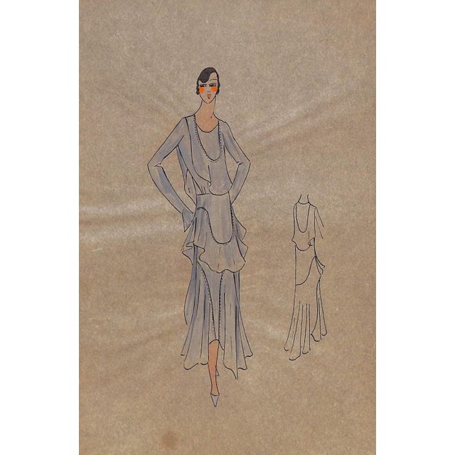 Lanvin of Paris C1920s Original Fashion Illustration in Gouache For Sale