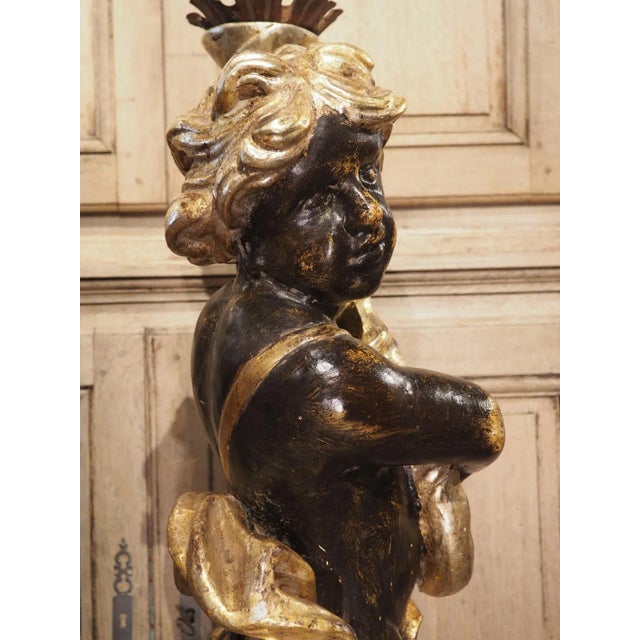 18th Century Pair of Italian 18th Century Painted and Gilt Putti With Cornucopia Torcheres For Sale - Image 5 of 13