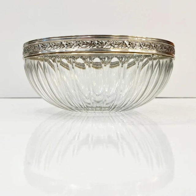 Metal Early 20th Century Neoclassical Cut Crystal Bowl Hand-Worked Silver Plated Rim For Sale - Image 7 of 12
