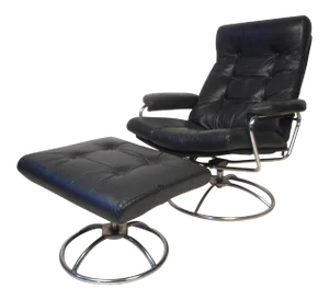 Contemporary Modern Reclining Swivel Lounge Chair and Ottoman