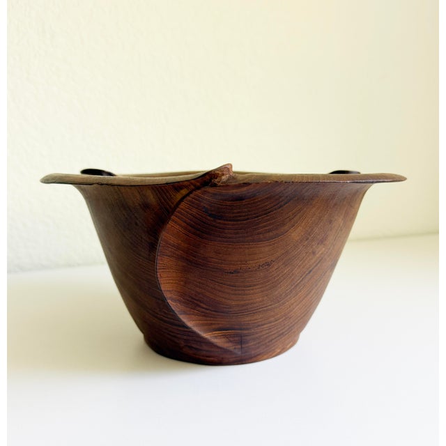 Brown Biomorphic Carved Teak Wood Bowl For Sale - Image 8 of 9