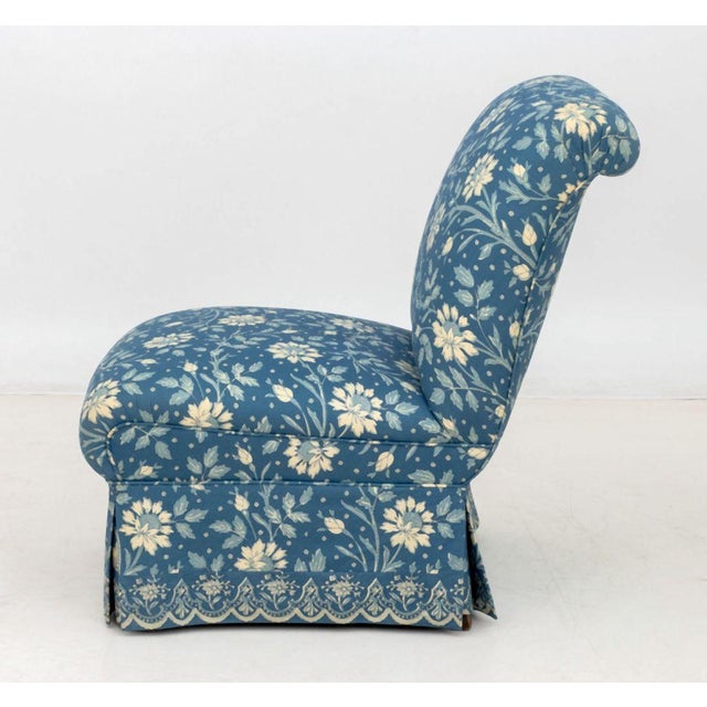 Blue Blue Floral Print Upholstered Chair & Ottoman For Sale - Image 8 of 12