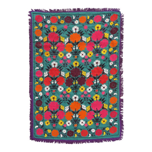 Late 20th Century Suzani Style Textile, Colorful and Floral Print For Sale