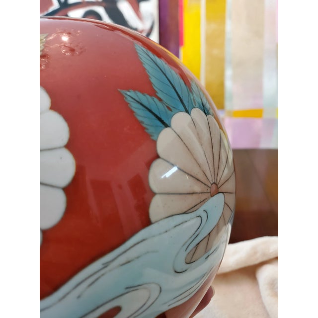 Antique Chinese Cloisonne Red Enamel Centerpiece For Sale - Image 4 of 9