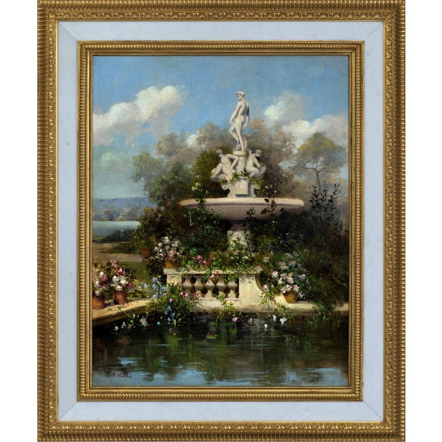 2000 - 2009 Antonio Celli, Garden with Fountain, Oil on Canvas, Framed For Sale - Image 5 of 5