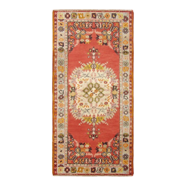 Vintage Turkish Decorative Oriental Oushak Rug in Runner Size For Sale