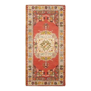Vintage Turkish Decorative Oriental Oushak Rug in Runner Size