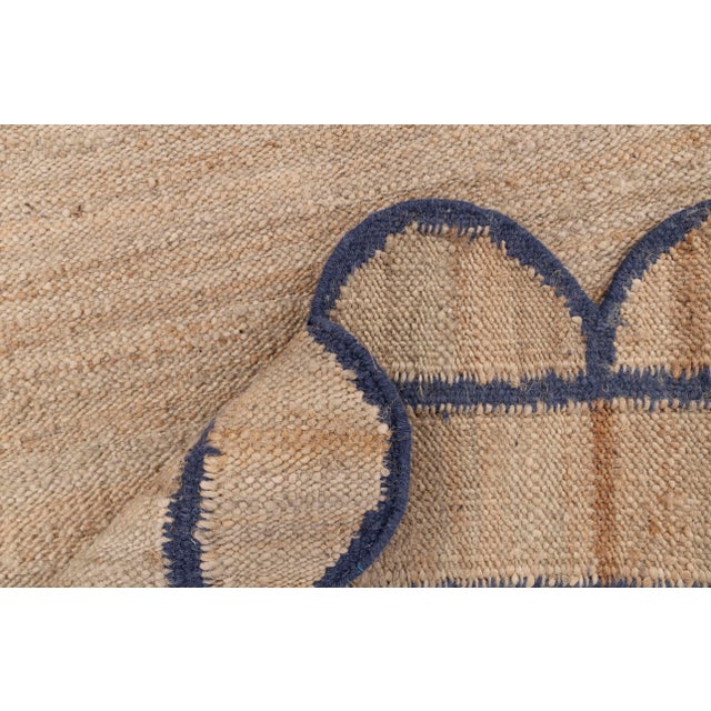 Navy Blue Navy Jute Wool Premium Handwoven Scalloped Rug 6x9 Ft. For Sale - Image 8 of 13