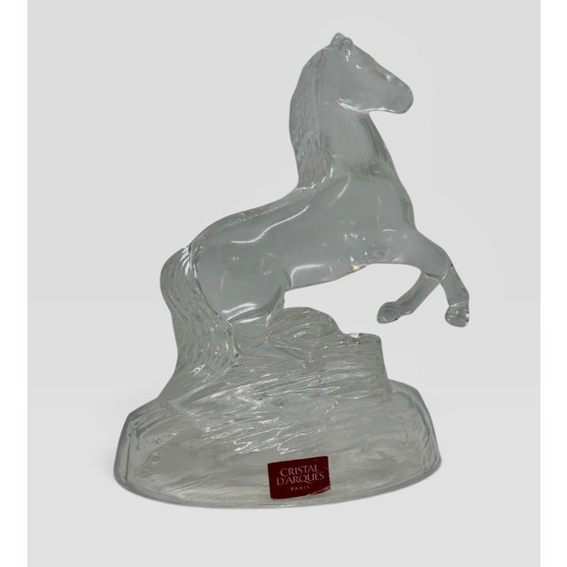 Vintage Cristal d'Arques Paris, France 24% Lead Crystal Rearing Horse Figurine on Frosted Oval Base For Sale - Image 12 of 12
