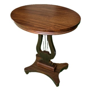 Duncan Phyfe Style Lyre Harp Table With Mahogany Veneer and Neoclassical Design. Early 1900s Elite Furniture Company. Ny For Sale