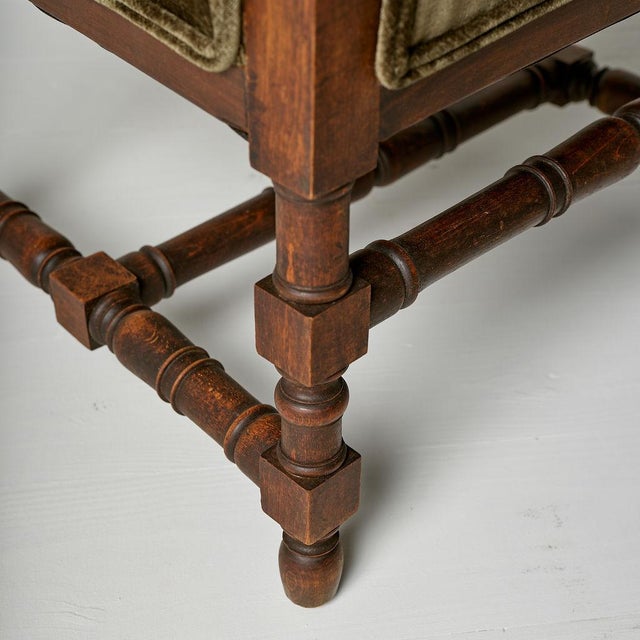 Wood 1920s Flemish Velvet & Oak Armchair For Sale - Image 7 of 8