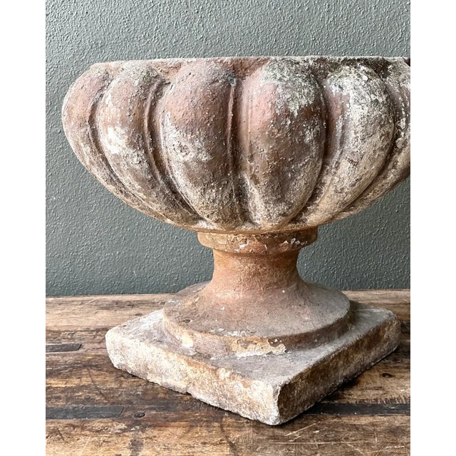 Rustic European Vintage Fluted Cement Garden Urn For Sale - Image 3 of 12