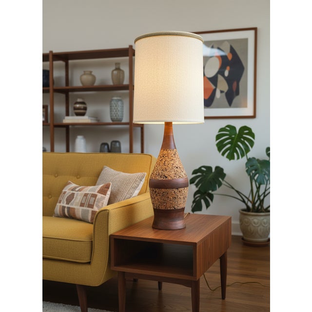 1960s Mid-Century Modern Teak & Cork Genie Bottle Style Table Lamp For Sale - Image 9 of 17