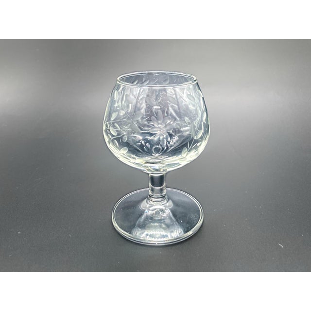 Glass Vintage Etched Floral Crystal Brandy Snifters Set of 6 For Sale - Image 7 of 12