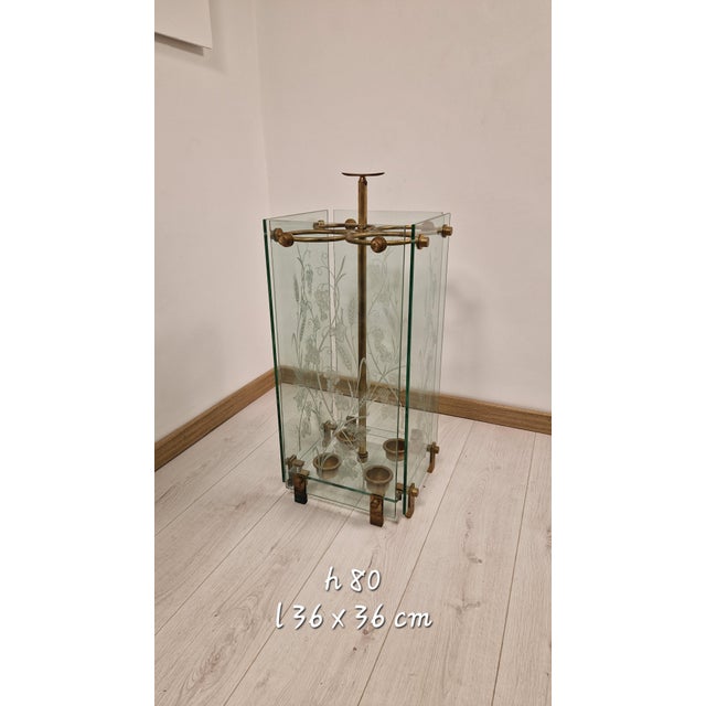 Umbrella Stand in Brass and Engraved Glass from Fontana Arte, 1950s For Sale - Image 11 of 18